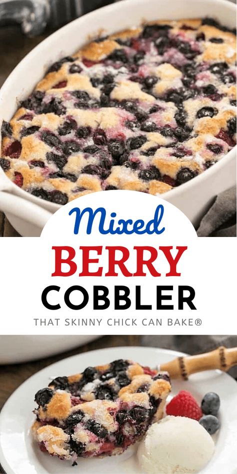 Easy Mixed Berry Cobbler - a simple, delicious dessert make with seasonal berries #summerdessert #cobbler #easyrecipe #berries #berrycobbler Camping Food Recipes, Easy Camping Food, Mixed Berry Cobbler, Berry Cobbler Recipes, Recipe Cheesecake, Easy Gluten Free Desserts, Berry Cobbler, Homemade Snickers, Cheesecake Dessert