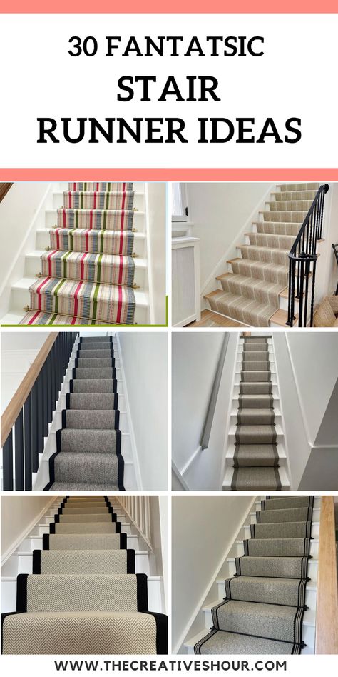 30 Best Stair Runner Ideas For a Quick Staircase Transformation Refinish Staircase, Stair Runner Ideas, Refinish Stairs, Stairway Carpet, Patterned Stair Carpet, Striped Stair Runner, Stairs Makeover Ideas, Carpet Staircase, Stair Rug Runner