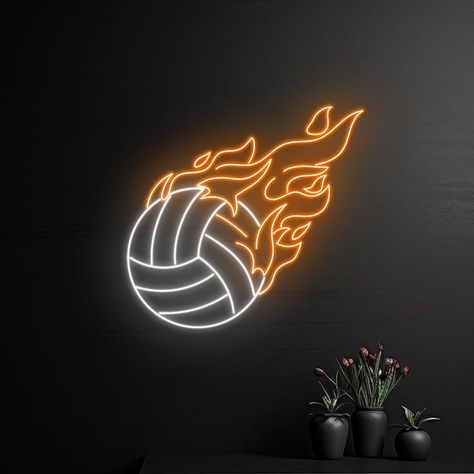 Fire Volleyball Neon Sign, Burning Volleyball Ball Neon Light, Volleyball Player LED Sign, Flaming Ball LED Light,Sport Club Room Wall Decor Let us light up your life with quality LED neon signs for home, business, weddings, events, & more. Take a business logo, song lyrics, a kid's name, or even the shape of your dog, & neon-ify it! We are helping make art accessible with easy-to-design, stylish neon lights. Get creative and design your own neon sign. Your name, motto you live by, your business Volleyball Themed Room, Neon Volleyball, Volleyball Room Decor, Volleyball Locker Signs, Volleyball Decorations, Volleyball Room, Volleyball Ball, Nightclub Design, Neon Decor