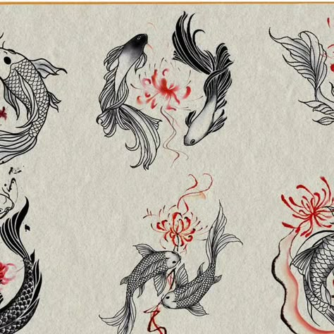 Spider Lily Koi Fish Tattoo, Asian Fish Tattoo, Dragon Tattoos Thigh, Dragon Lily Tattoo, Vietnamese Dragon Tattoo, Chinese Art Tattoo, Chinese Inspired Tattoos, Chinese Tattoo For Women, Orientalism Art Tattoo