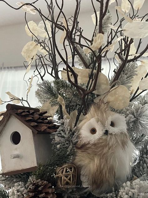 Create a Beautiful Winter Wonderland With a Woodland Christmas Tree - An Organized Season Winter Woods Christmas Tree, Woodland Animal Christmas Tree, Woodland Christmas Decor Ideas, Woodland Theme Christmas Tree, Woodland Christmas Tree Ideas, Winter Wonderland Tree, Christmas Woodland Animals, Woodland Christmas Decor, Woodland Christmas Tree