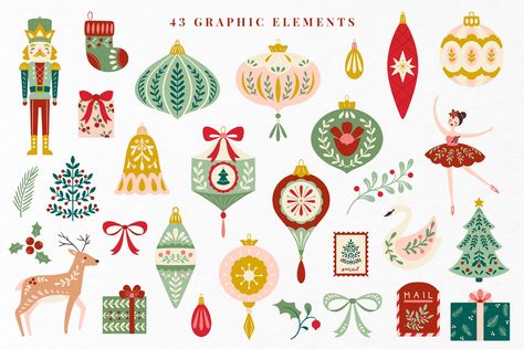 Folk Christmas Ornaments, Folk Christmas Art, Vintage Ornaments Illustration, Christmas Folk Art Illustration, Folk Christmas Illustration, Different Christmas Themes, Christmas Ornament Illustration, Cdp Christmas, Christmas Ornament Drawing