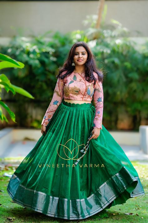 Silk Lehanga Designs Latest For Women, Georgette Lehenga Designs Plain, Kalamkari Crop Top Lehenga, Half Saree Models Latest, Blouse Designs Latest Back Side, Tailor Outfit, Long Frocks For Kids, Exclusive Saree Blouse Designs, Long Skirt Top Designs