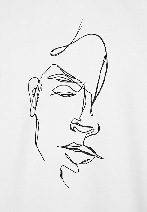 Line Art For Men, Art Abstrait Ligne, One Line Tattoo, Face Outline, Face Line Drawing, Rubber Print, Face Lines, Small Tattoos For Guys, Line Art Tattoos