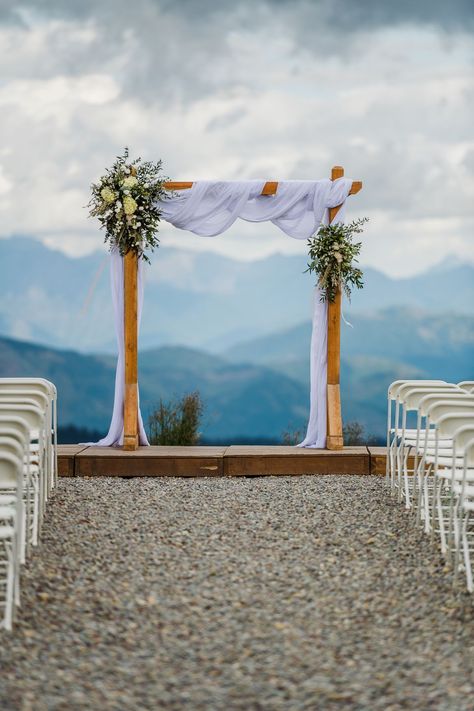 Mountains and wedding arch. #mountainwedding #weddinginspo Vail Resorts, Grand Targhee, Diversity Equity And Inclusion, Sunshine Village, Industrial Wedding Venues, Mountain Top Wedding, Mountain Wedding Venues, Wedding Brochure, Wedding Photo Gallery