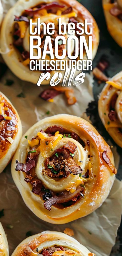 Bacon Cheeseburger Rolls [55 Minutes] – Chasety Garlic Butter Bacon Cheeseburger Roll Ups, Garlic Butter Bacon Cheeseburger Rollups, Cheeseburger Rolls, Bacon Buns, Biscuit Dough Recipes, Hamburger Rolls, Classic Burger, Bacon Roll, Cheese Alternative