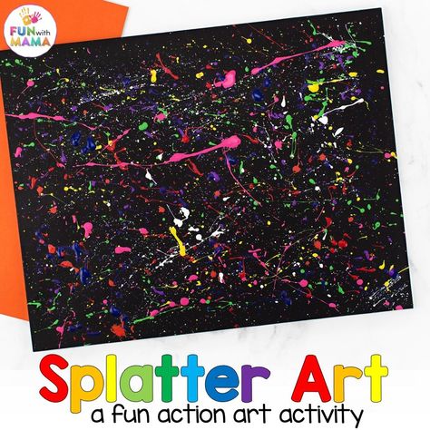 Check out this simple and fun painting action art activity called Splatter paint, that is perfect for kids of all ages. This activity is a process art activity that incorporates your child moving their body while painting. Splat Painting, Art Activity For Kids, Action Art, Craft Recipes, Splatter Art, Library Art, Mama Blog, Splatter Paint, Art Activity