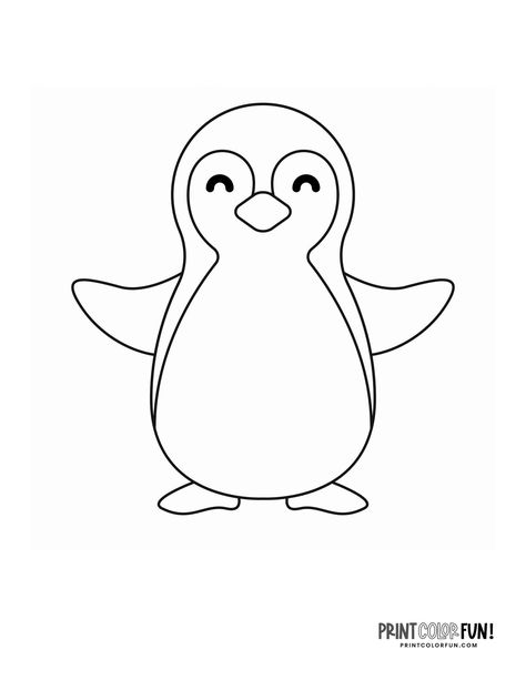 Cute cartoon penguin coloring page from PrintColorFun com Draw Penguin Easy, Penguins Drawing, Cute Penguin Art, Penguin Template, Drawing Penguin, Penguin Coloring Page, Penguin Clipart, Room Parent, Penguin Cartoon