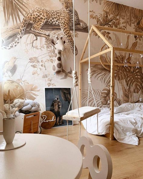 Tapet Inspiration, Kids Jungle Room, Safari Bedroom, Dino Nursery, Jungle Bedroom, Safari Room, Baby Boy Room Nursery, Baby Room Design, Kids Interior