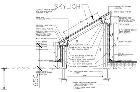 Skylight Detail, Skylight Architecture, Section Drawing Architecture, Construction Details Architecture, Landscape Architecture Diagram, Roof Skylight, Skylight Design, Detail Arsitektur, Sky Light