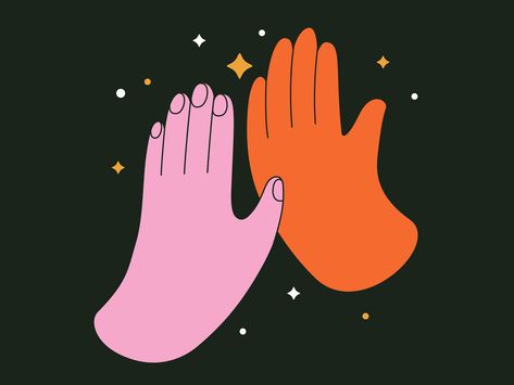 Two colorful hands doing high five. High Five Illustration, Arm Drawing, Korea Design, Quick Sketch, High Five, Hand Illustration, Nice To Meet, Global Community, Creative Professional