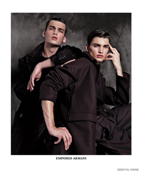 Alexander Ferrario, Poses Duo, Duo Poses, Male Editorial, High Fashion Poses, Portrait Male, Makeup Photoshoot, Armani Jacket, Male Models Poses