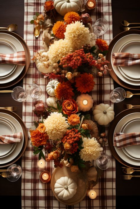 Plaid Table Runners: Simple Sophistication Add a touch of simple sophistication with plaid table runners. Explore easy ways to style your Thanksgiving table for a cozy and elegant celebration. Diner Table Fall Decor, Thanksgiving Decorations Elegant, Thanksgiving Plate Aesthetic, Thanks Giving Dinner Decorations, Thanksgiving Bar Decor, Thanksgiving Fall Table Decor, Cheap Way To Feed A Crowd, Fall Decor Thanksgiving, Thanksgiving Table Settings Disposable