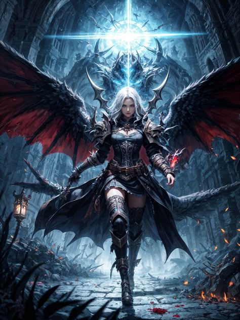 ArtStation - The Fallen Angel Warrior Fallen Angel Warrior, Fantasy Demon, Demon Lord, The Fallen Angel, Dark Fantasy Artwork, Female Vampire, Angel Warrior, Anime Monsters, Gothic Fantasy Art