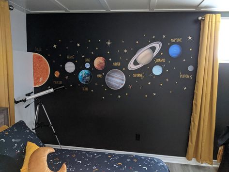 Planets Moon and Stars Solar System Wall Sticker - Etsy Canada Solar System Decorations Classroom, Space Wall Painting, Solar System Room, Solar System Painting, Solar System Nursery, Solar System Wall Decal, Boy And Girl Shared Bedroom, The Moon And Stars, Kids Room Wall Decals