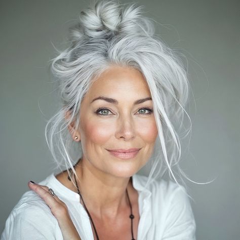 magnific GlxZNhdREyAcZNTIT33l Silver French Twist French Women Gray Hair, Silver Hair With White Highlights, Cute Hair Over 50, White Hair Women Over 50, Silver White Hair Color, Makeup For White Hair, Silver Layered Hair, White Hair Older Women, White Hair Women