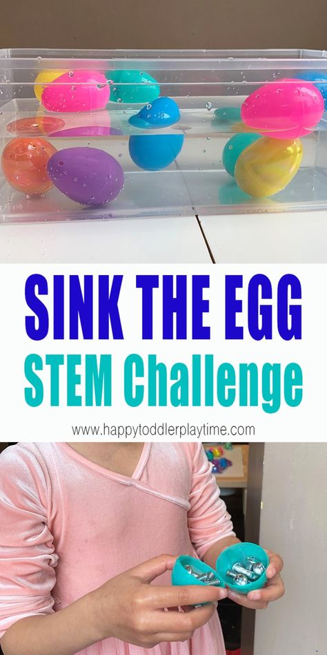 Sink the Easter Egg STEM Challenge - HAPPY TODDLER PLAYTIME Easter Stem, Easter Science, Stem Activities Preschool, Easter Lessons, April Activities, Preschool Stem, Easter Week, Easter Preschool, Stem Challenge