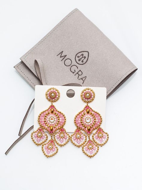 Miyuki Beaded Chandelier Earrings Rose Pink – Mogra Bijoux Miguel Ases Jewelry, Face Crystals, Beaded Chandelier Earrings, Beaded Chandelier, Miyuki Beads, Brick Stitch, Bead Jewellery, Rose Earrings, Bead Designs