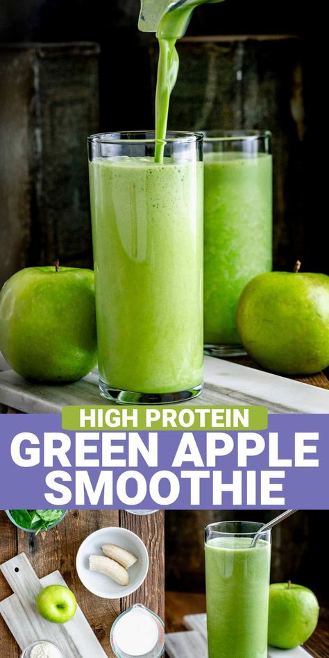 A creamy green apple smoothie that's packed with spinach, creamy frozen banana. Add your favorite nutritional boosts, like protein powder, or try one of our healthy way to start your day! Apple Smoothie Recipes Healthy, Smoothie Recipes Apple, Meal Prep Snacks Healthy, Green Apple Smoothie, Apple Smoothie Recipes, Banana Apple Smoothie, Apple Smoothie, Apple And Peanut Butter, Protein Smoothie Recipes