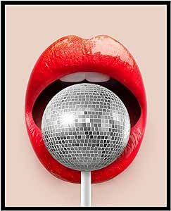 Poster Master Disco Lollipop Poster - Silver Disco Ball Print - Disco Art - Red Lips Art - Pop Art - Gift for Men & Women - Trendy Decor for Bedroom, Bar, Nightclub or Dorm - 11x14 UNFRAMED Wall Art Disco Lollipop, Disco Art, Disco Ball Print, Silver Disco Ball, Lips Art, Red Wall Art, Bedroom Bar, Red Wall, Unframed Wall Art