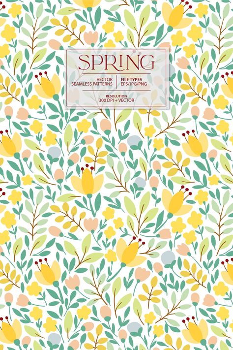 SPRING flowers pattern by Maria Galybina on @creativemarket Spring Pattern Wallpaper, Spring Pattern Illustration, Spring Patterns Design, Hijab Pattern, Plant Fabric, Fabric Leaves, Textile Wallpaper, Spring Illustration, Vintage Floral Fabric