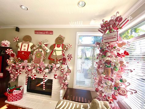 Gingerbread Christmas Gingerbread House Mantle Fireplace Candy Cane Peppermint Christmas Decor Garland Christmas Bows Christmas Tree Peppermint Christmas Decor, Christmas Gingerbread Decor, Christmas Decor Garland, Bows Christmas Tree, Gingerbread Bakery, Mantle Fireplace, Fireplace Garland, Gingerbread Decor, Mantle Garland