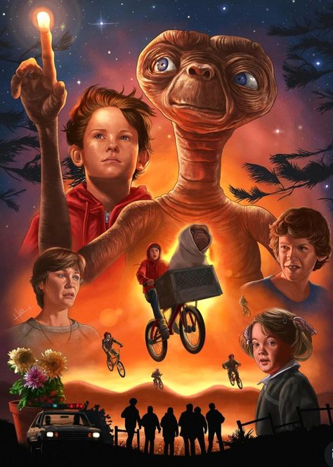 E.T. (1982) poster design by Hugo Garcia Et Movie Poster, Retro Film Posters, E.t Movie, Geek Poster, Old Movie Poster, Childhood Memories 80s, Geek Movies, 1980s Movies, Film Posters Art