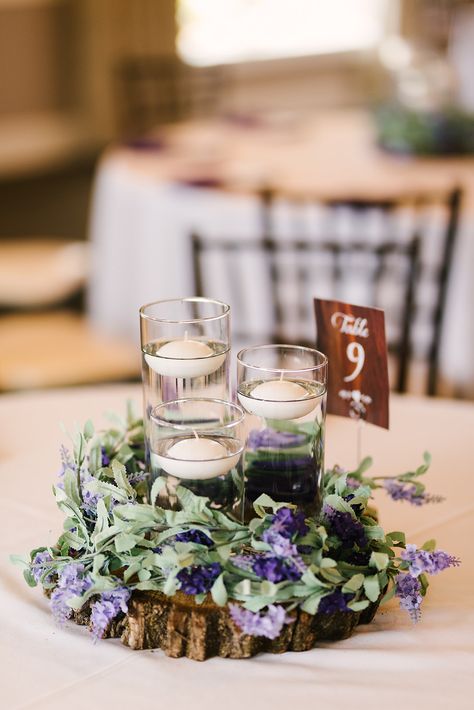 Rustic Lavender Centerpieces, Fall Purple Centerpieces, Lavender And Greenery Wedding Decor, Lavender And Dark Purple Wedding, Dusty Purple Wedding Centerpieces, Purple Farmhouse Wedding, Lavender Wedding Centerpiece, Rustic Wedding Decor Lavender, Dusty Purple Wedding Table Decor