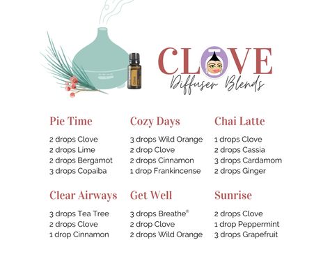 Looking to get in the holiday spirit? Whip up this Holiday Warmth diffuser blend: 💧 2 drops Frankincense 💧 2 drops Wild Orange 💧 1 drop Clove Clove is sourced from Madagascar. Fun Fact: Clove essential oil can be extracted from the bud, leaves, and bark of the clove tree. What’s your favorite way to use Clove? Don't have clove? Contact me and I'll help you get what you need #essentialoils #holidayscents #doyoudoterradaily #doyoudoTERRAdaily #clove #diffuser #diffuserblends Clove Essential Oil Diffuser, Clove Uses Witchcraft, Clove Leaf, Peppermint Scent, Clove Essential Oil, Essential Oil Diffuser Recipes, Oil Diffuser Recipes, Clove Bud, Clove Oil