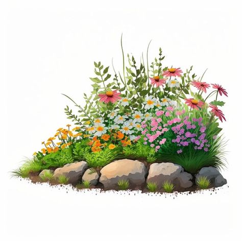 Photo 3- colorful flowerbed digital art ... | Premium Photo #Freepik #photo #grass-flower #grass #artwork #green-grass Flower Grass Drawing, Digital Drawing Flowers, Flower Bushes Drawing, Flowerbed Drawing, Grass And Flowers Drawing, Flower Bed Drawing, Flower Bed Painting, Grass Gouache, Grass Digital Art