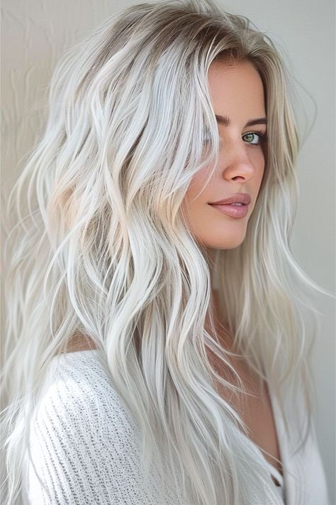 Silver Platinum Waves Ash Blonde Hair Platinum, Shadow Root On Platinum Hair, Cool Toned Platinum Blonde Hair, Platinum White Blonde Hair, Dark Roots And Blonde Hair, Summer Blonde 2024, Cool Platinum Blonde Hair, Ash Platinum Blonde Hair, Lived In Platinum Blonde