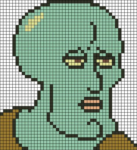 Alpha pattern #70724 | BraceletBook Pixel Art Squidward, Patrick Star Pixel Art, Pixel Art 32x32 Grid Meme, Squidward Pixel Art, Pixel Art Pattern Characters, Funny Pixel Art Grid, Alpha Patterns Funny, Alpha Patterns Crochet Anime, Alpha Pixel Art