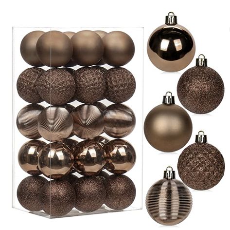 Brown christmas ornaments; shatterproof christmas ornaments Brown Christmas Tree Decorations, Brown Ornaments, Brown Christmas Tree, Christmas Decor Trends, Christmas Ball Ornaments, Christmas Tree Branches, Adornos Halloween, Christmas Themes Decorations, Brown Christmas