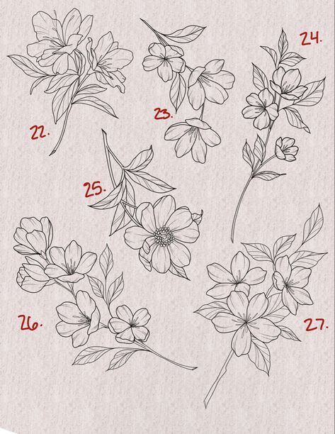 Illustrative Flower Tattoo, Botanical Tattoo Flash, Flower Tattoo Designs Floral Patterns, Flower Line Drawing Botanical Illustration, Japanese Tattoo Art Flower, Tattoo Greenery, Flower Flash Sheet, Floral Flash Tattoo, Botanical Flower Tattoo