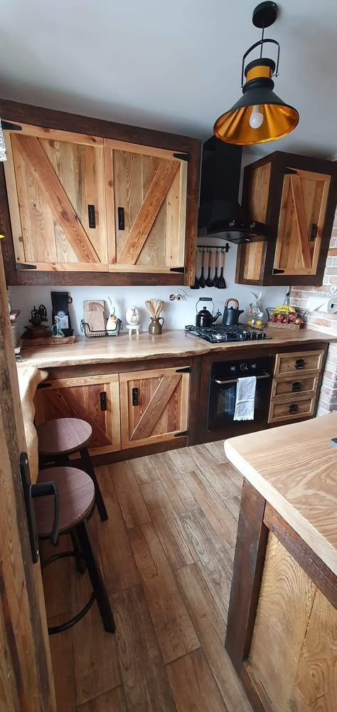 Small Cabin Remodel Before And After, Rustic Tiny House Cabin Interior, Small Kitchen Rustic Ideas, Small Western Kitchen Ideas, Western Boho Kitchen Ideas, Rustic Kitchen Design Farmhouse Style, Diy Rustic Kitchen Cabinets, Western Kitchen Cabinets, Rustic Small Kitchen Ideas