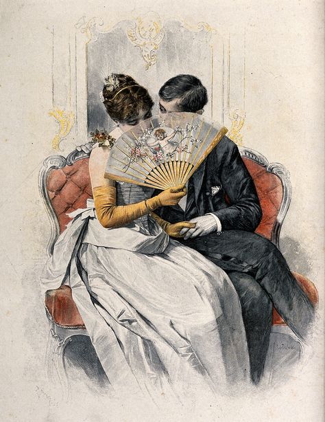 Lady Windermere's Fan, Regency Ballroom, Courtly Love, Victorian Gentleman, Victorian Illustration, Victorian Couple, Vintage Couples, Hand Fans, Historical Art