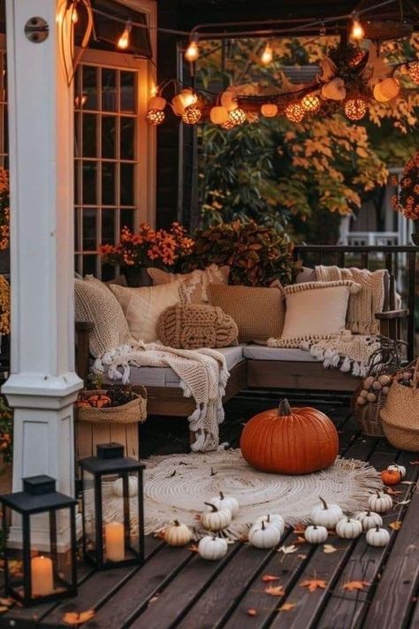 Apartment Balcony Fall Decor, Fall Balcony Ideas, Autumn Balcony Decor, Balcony Fall Decor, Fall Balcony Decor Apartment, Cozy Homemaking, Autumn Balcony, Fall Patio Decor, October Days