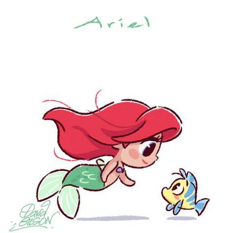 Ariel Cartoon, Chibi Disney, Disney Amor, Ariel And Flounder, Disney Cuties, Kawaii Disney, Cute Disney Drawings, Wallpaper Disney, Karakter Disney