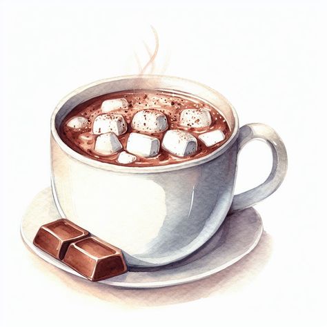 Cup Of Hot Chocolate Drawing, Hot Chocolate Sketch, Hot Cocoa Watercolor, Hot Cocoa Drawing, Draw Hot Chocolate, Hot Chocolate Painting, Hot Chocolate Watercolor, Hot Chocolate Illustration, Hot Chocolate Drawing