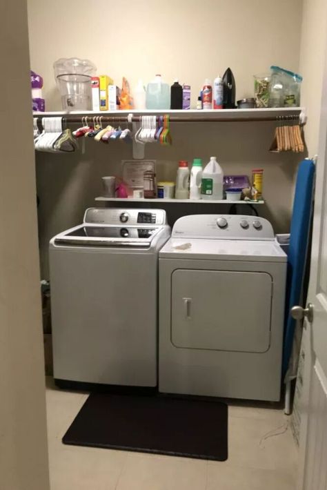 How to make over laundry room for cheap. Quick and easy laundry room upgrade. Doing laundry can be fun with this DIY room makeover on a budget. #laundryroom #makeover #diy Cheap Small Laundry Room Makeover Diy, Cheap Diy Laundry Room Makeover, Cheap Easy Laundry Room Makeover, Redo Laundry Room Diy, Upgrade Laundry Room, Renter Friendly Laundry Room Makeover, Simple Laundry Room Ideas Small Spaces, Laundry Room Makeover On A Budget, Cheap Laundry Room Makeover