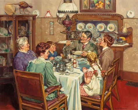 Artwork by Harold Anderson, A Good Table is an American Tradition, Ladies Home Journal Interior Illustration, Made of Oil on canvas Interior Illustration, Family Art, The Dinner, Norman Rockwell, Vintage Life, Hermione Granger, Vintage Pictures, Pics Art, Book Illustration