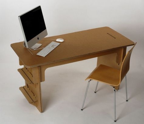 Cardboard desk Cardboard Products, Cardboard Shelves, Plywood Diy, Cardboard Construction, Carton Design, Cardboard Design, Paper Furniture, Flat Pack Furniture, Corrugated Paper