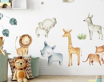 Safari Animal Wall Decals, Baby Room Wall Stickers, Jungle Wall Stickers, Baby Nursery Wall Decor, Baby Room Wall Decor, Animal Wall Decals, Nursery Room Design, Baby Boy Room Nursery, Baby Room Wall