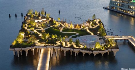 First Look at Little Island Open Today! - Untapped New York Hudson River Park Nyc, Hudson River Park, Little Island Nyc, City On Water, Thomas Heatherwick, Park Aesthetic, Park River, Park Design, Meatpacking District