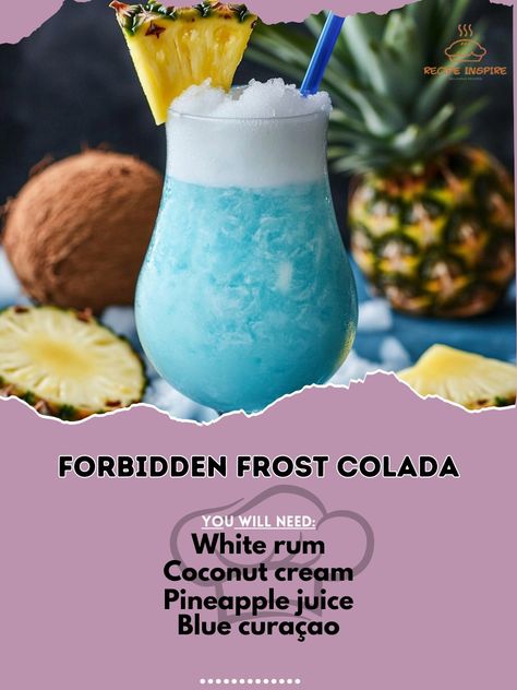 🍹✨ Indulge in the forbidden flavors of Forbidden Fantasy Colada! A tropical escape in every sip! 🍍🥥 #TropicalEscape #ForbiddenFantasyColada Forbidden Fantasy Colada Ingredients: Light rum (1 oz) Coconut cream (1 oz) Pineapple juice (1 oz) Blue curaçao (1/2 oz) Ice Pineapple slice & cherry (for garnish) Instructions: Fill a blender with ice. Add light rum, coconut cream, pineapple juice, and blue curaçao. Blend until smooth. Pour into a glass and garnish with a pineapple slice and cherry. ... Christmas Pina Colada, Alcoholic Milkshake, Bar Rescue, Swirl Ice Cream, Pina Colada Recipe, Christmas Punch Recipes, Space Food, Yummy Alcoholic Drinks, Christmas Punch