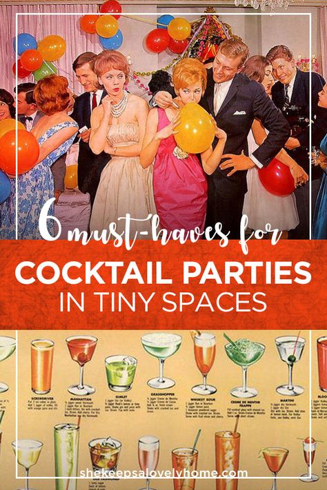 These are my must-have essentials and tips if you want to throw a glittering cocktail party in a teeny, tiny space. #entertaining, #cocktailparty, #homedecorideas Cocktail Tasting Party, Mid Century Cocktail Party, Apartment Cocktail Party, New Years Cocktail Party, How To Host A Cocktail Party At Home, How To Throw A Cocktail Party, Small Cocktail Party Ideas, Cocktail Party Set Up Ideas, At Home Cocktail Party