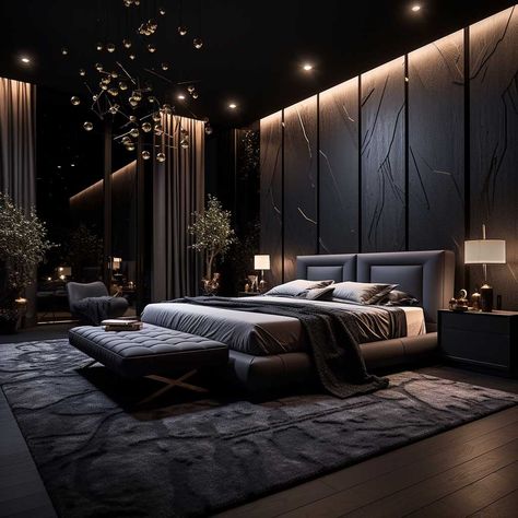 Dark Modern Bedroom, Reka Bentuk Ruang Tamu, Modern Luxury Bedroom, تصميم للمنزل العصري, Bed Design Modern, Black Bedroom, Luxury Bedroom Master, Bedroom Refresh, Modern Bedroom Design