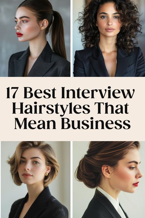 17 professional hairstyles for interview success, featuring various looks for different hair lengths. Semi Professional Hairstyles, Hairstyles For Job Interview Simple, Hair For Office Hairstyles, Polished Hairstyles For Work, Professional Hairstyles Medium Length, Interview Hairstyles Shoulder Length, Work Interview Hairstyles, Professional Womens Hairstyles, Doctor Hairstyles Medical Women