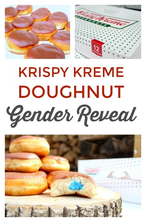 Krispy Kreme Doughnut Gender Reveal — The Organized Mom Life Gender Reveal Donuts Ideas, Breakfast Gender Reveal Food Ideas, Gender Reveal Baking Ideas, Donut Gender Reveal Ideas, Food Gender Reveal Ideas, Donut Pregnancy Announcement, Gender Reveal Dessert Ideas, Donut Gender Reveal Party, Donut Gender Reveal