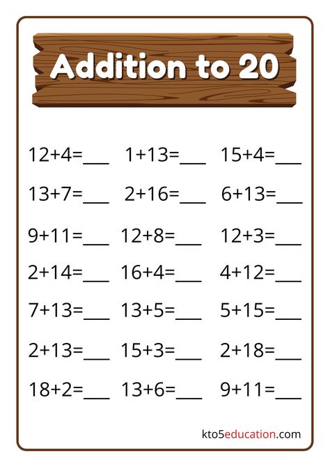 Addition Up To 20 Worksheets Addition Within 20 Worksheets Free, Addition Up To 20 Worksheets, Addition To 20 Worksheets Free, Addition Up To 20, Addition Within 20, Addition To 20, Kindergarten Reading Worksheets, 1st Grade Math Worksheets, English Phonics